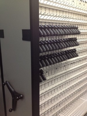 Mobile Carriage Systems Weapon Shelving for High Density Pistol Storage